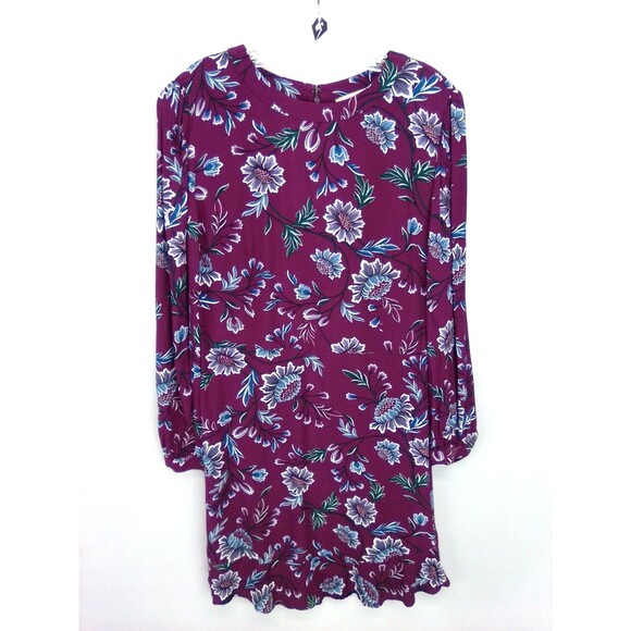 Loft Women's Ruffle Long Sleeve Midi Round Neck Floral Print Dress Size 12 - Picture 1 of 8